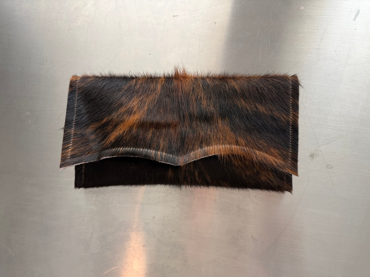 Black & Orange Brindle Cowhide Clutch