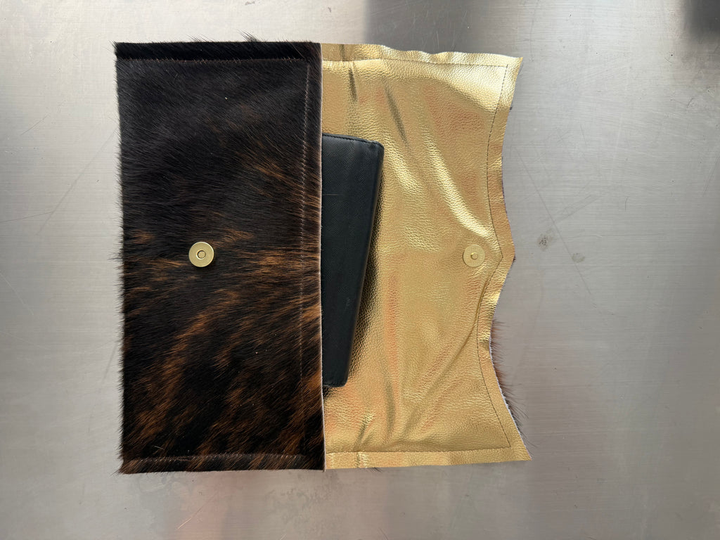 Black & Orange Brindle Cowhide Clutch