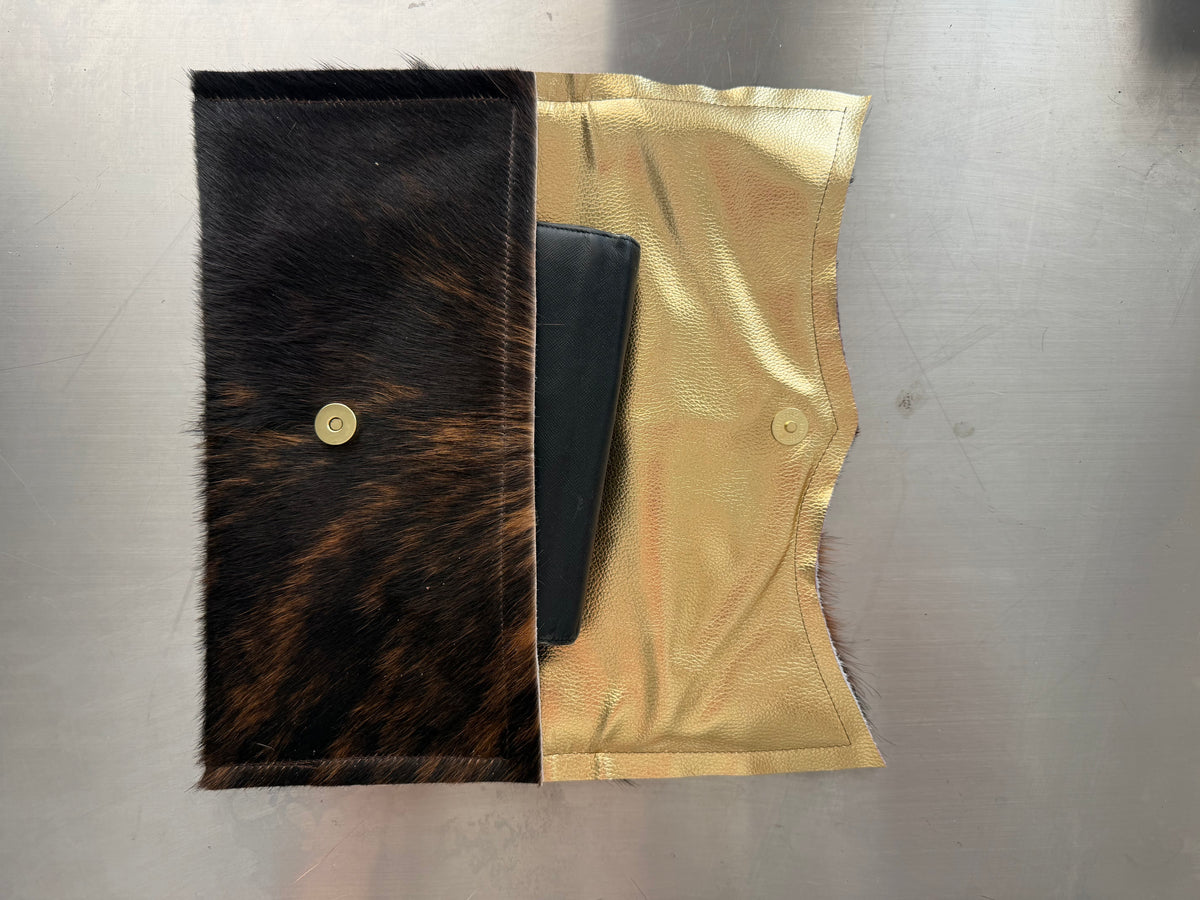 Black & Orange Brindle Cowhide Clutch