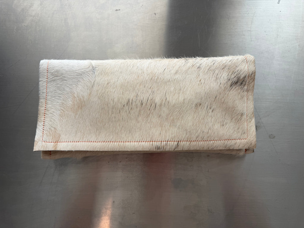 White & Tan Cowhide Clutch