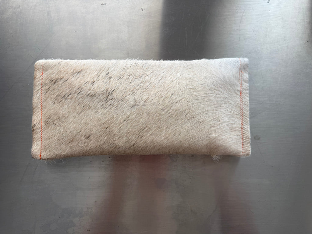 White & Tan Cowhide Clutch