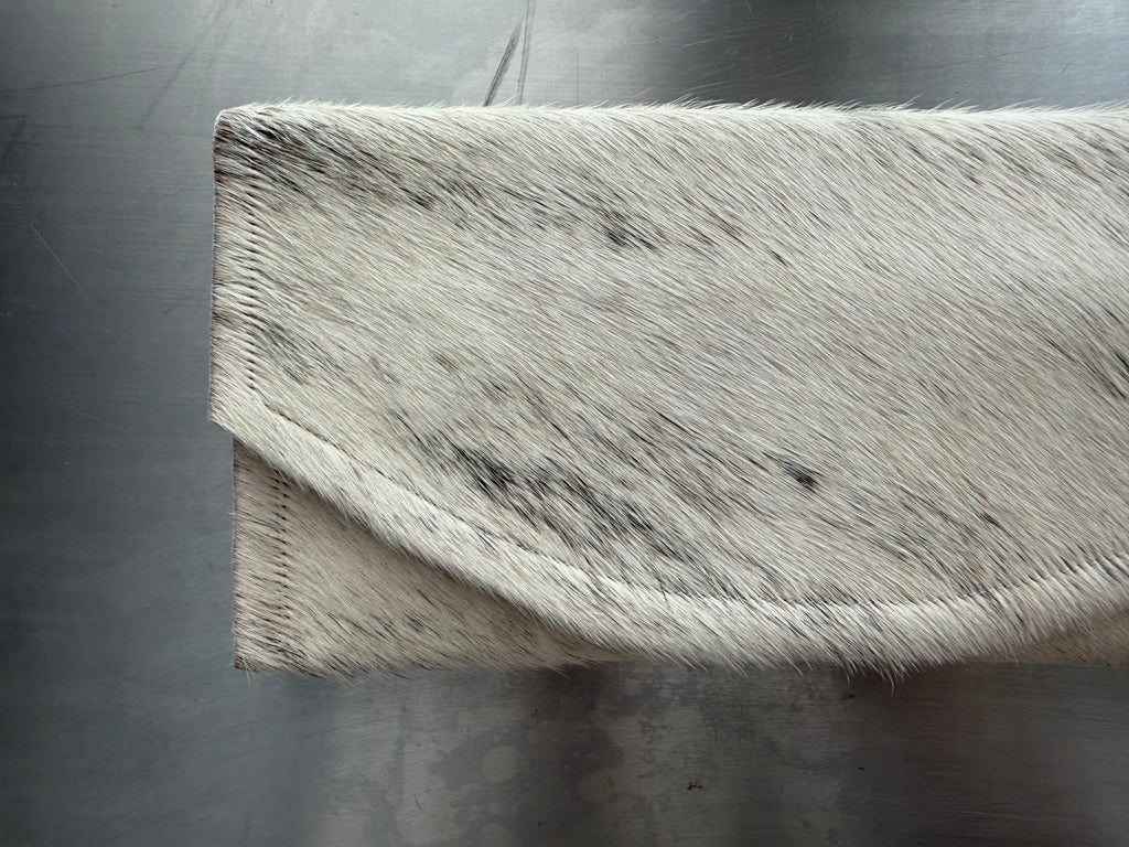 White & Tan Cowhide Clutch