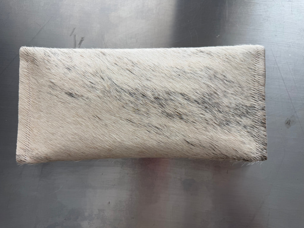 White & Tan Cowhide Clutch