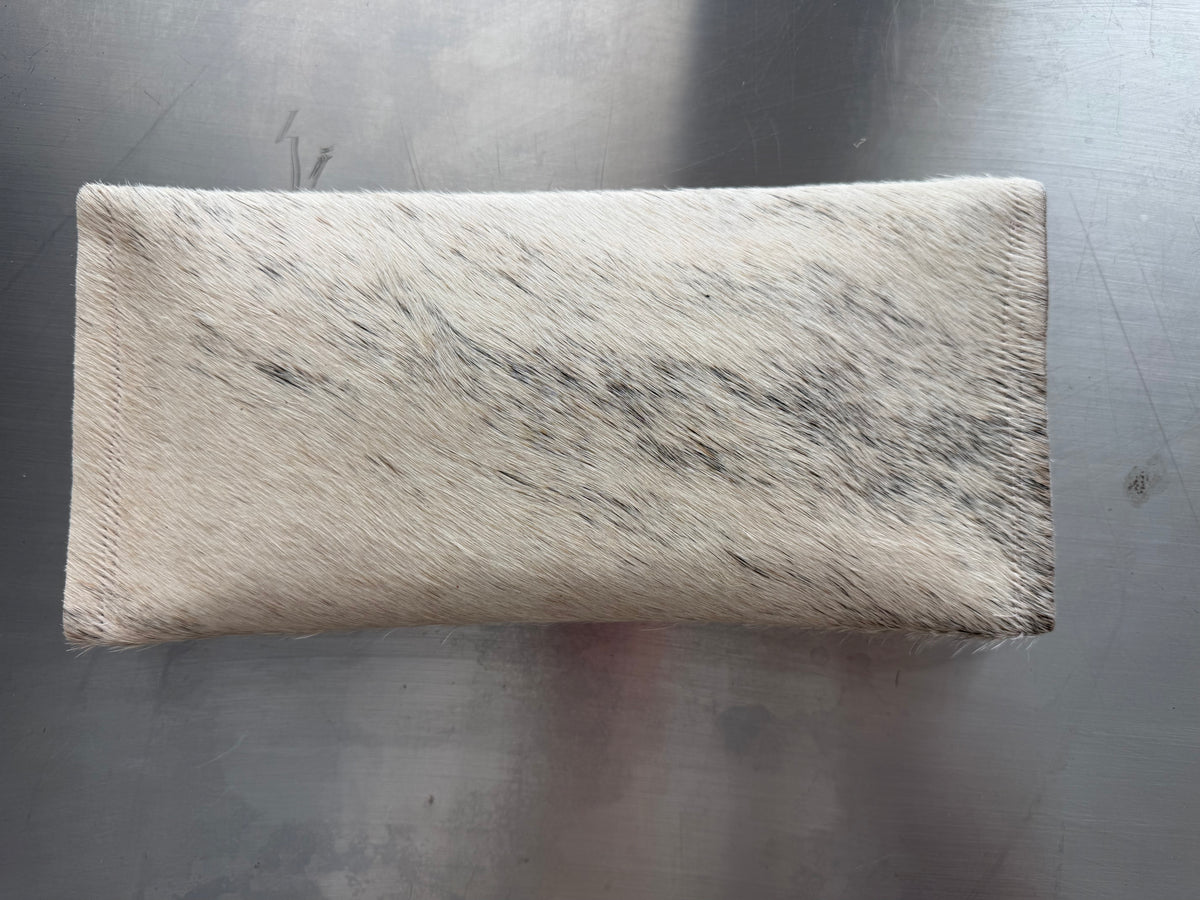 White & Tan Cowhide Clutch