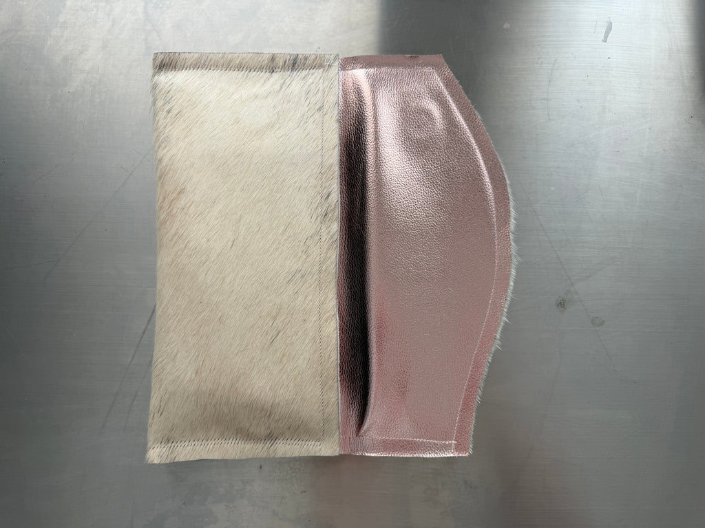 White & Tan Cowhide Clutch