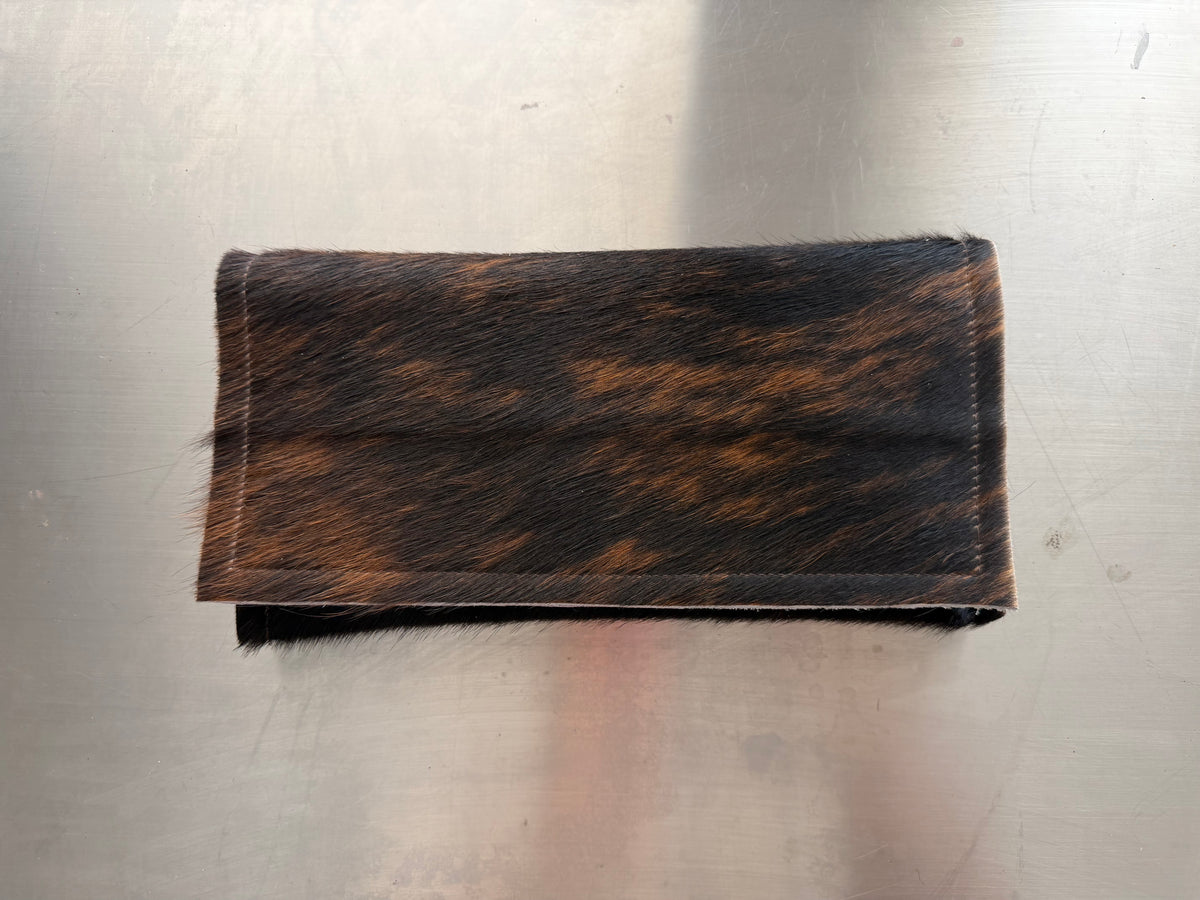 Black & Orange Brindle Cowhide Clutch