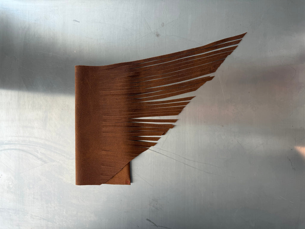 Brown Metallic Leather Fringe Clutch