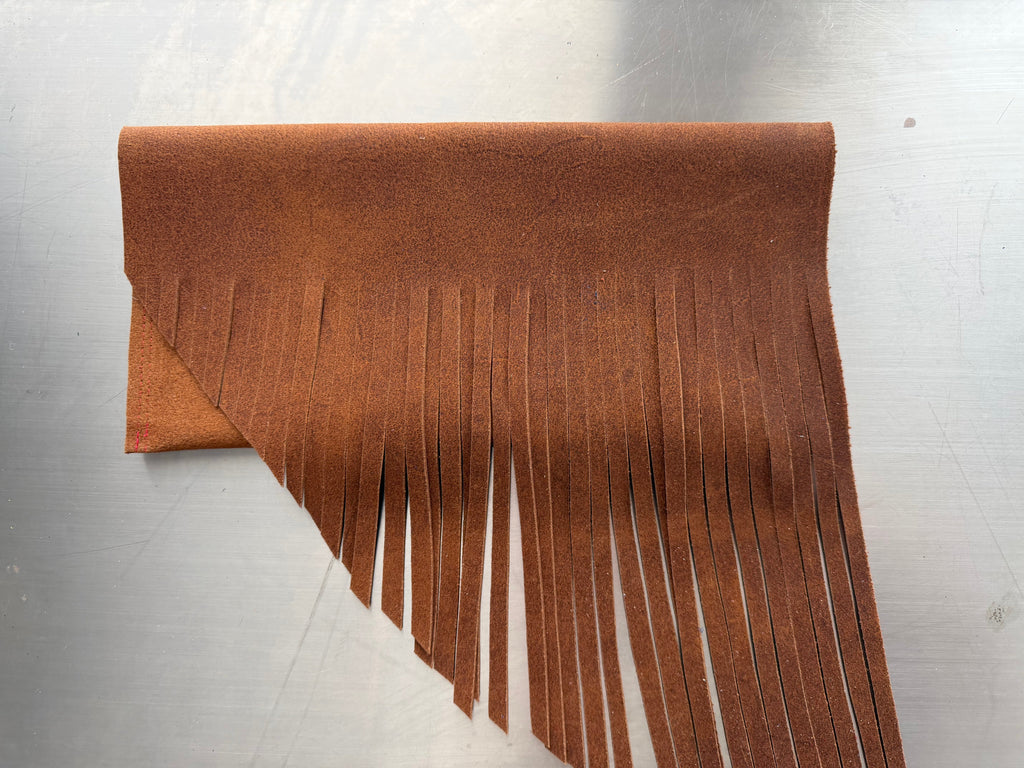 Brown Metallic Leather Fringe Clutch