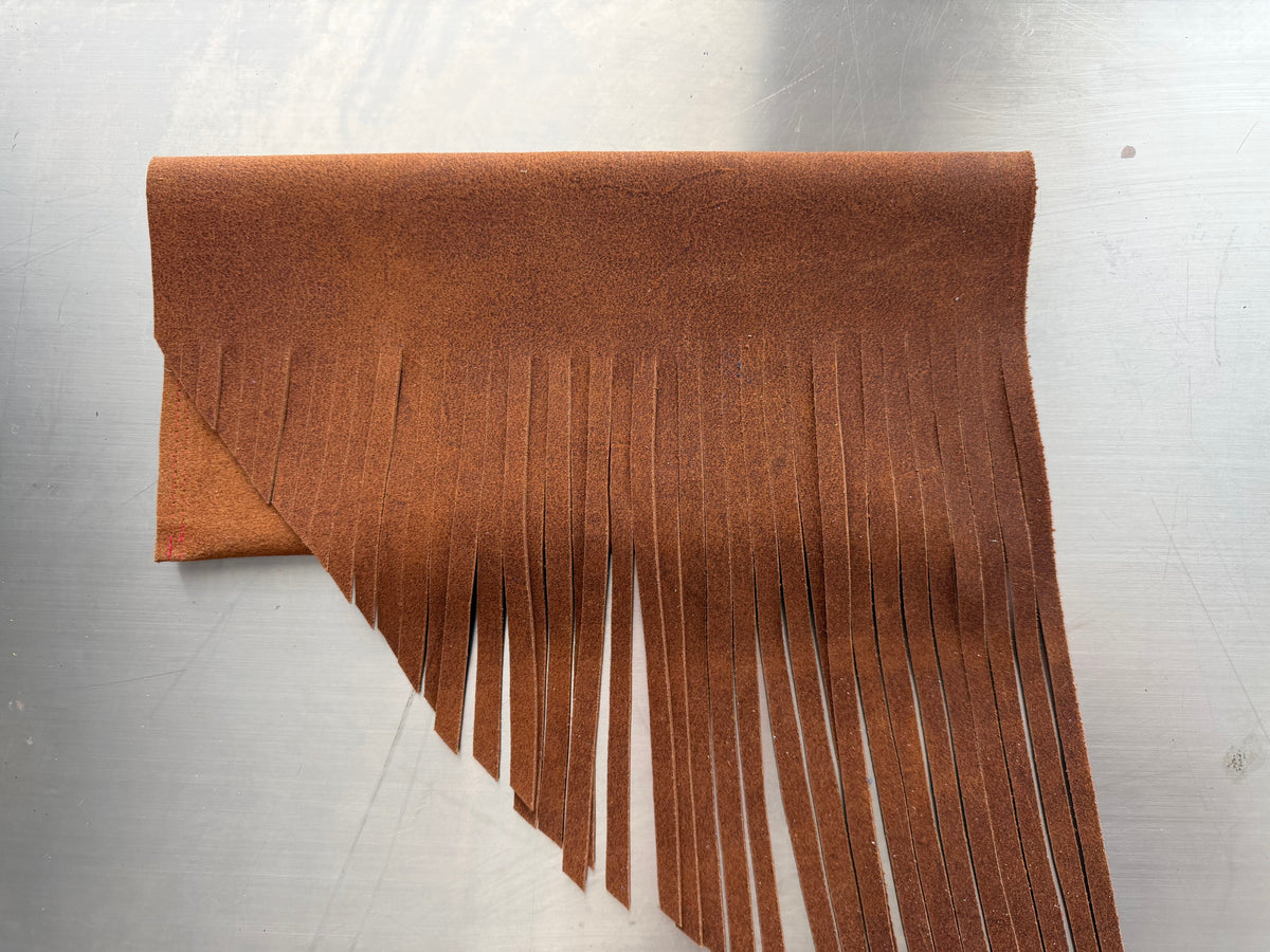 Brown Metallic Leather Fringe Clutch