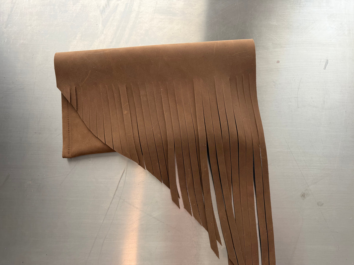 Brown Leather Fringe Clutch