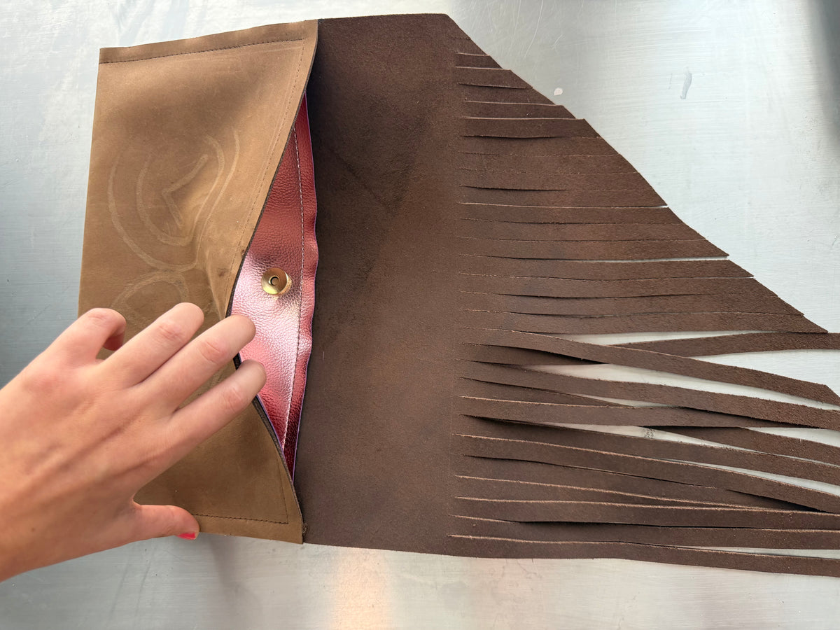 Brown Leather Fringe Clutch