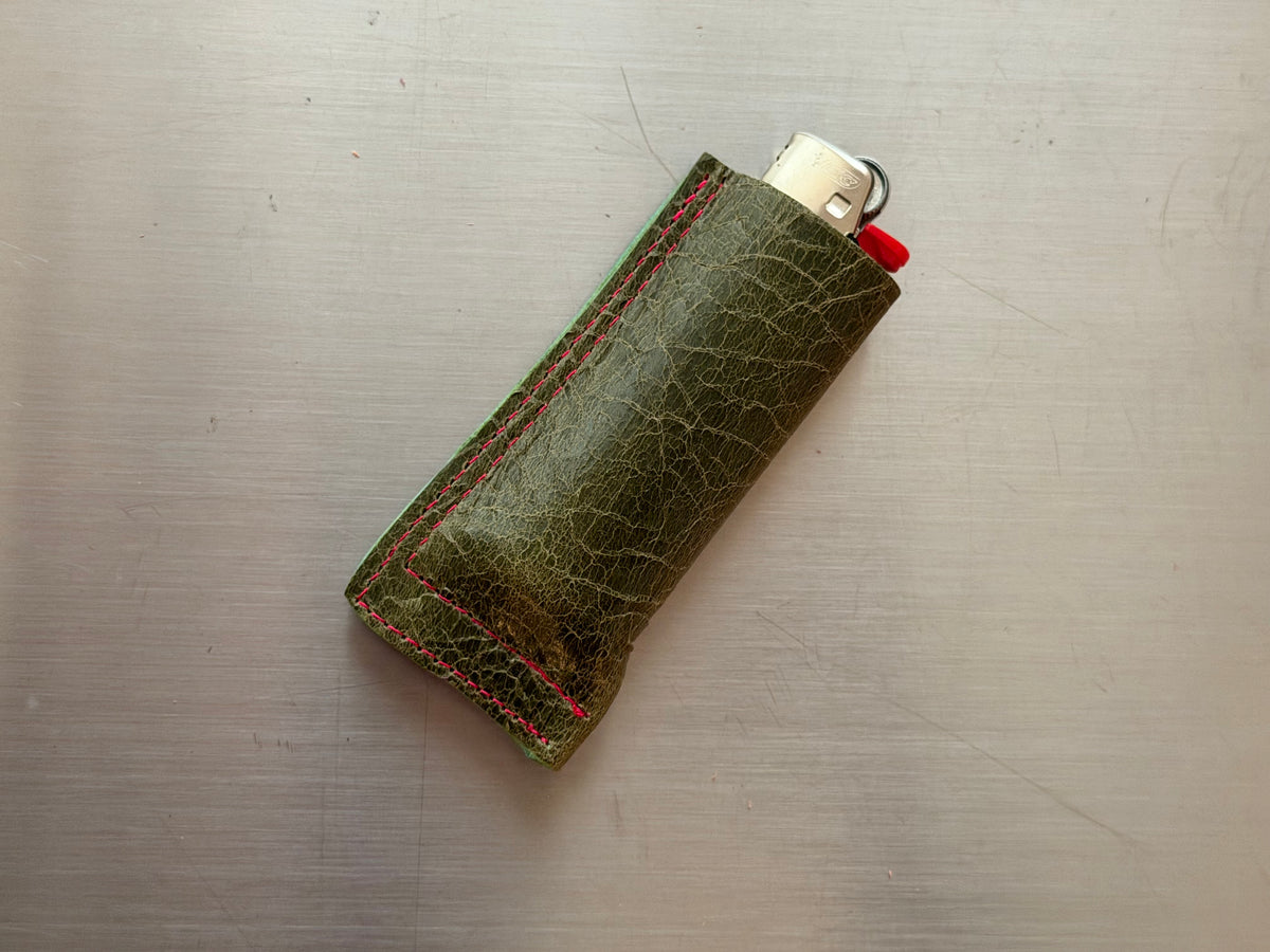 Green Leather Handheld Lighter Case