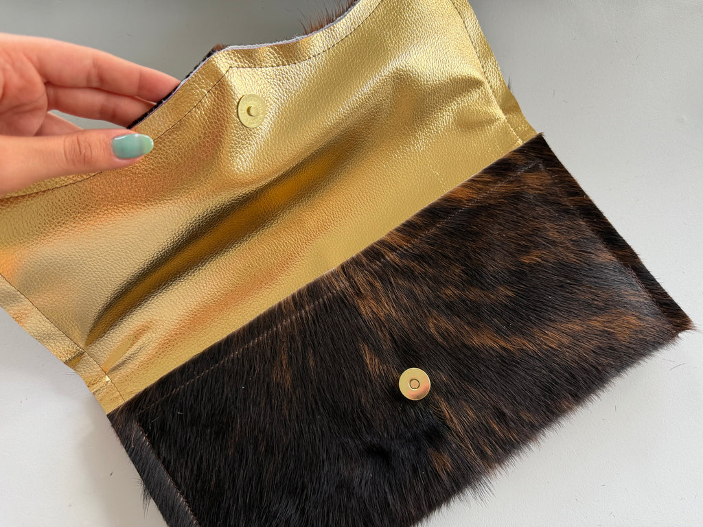 Black & Orange Brindle Cowhide Clutch