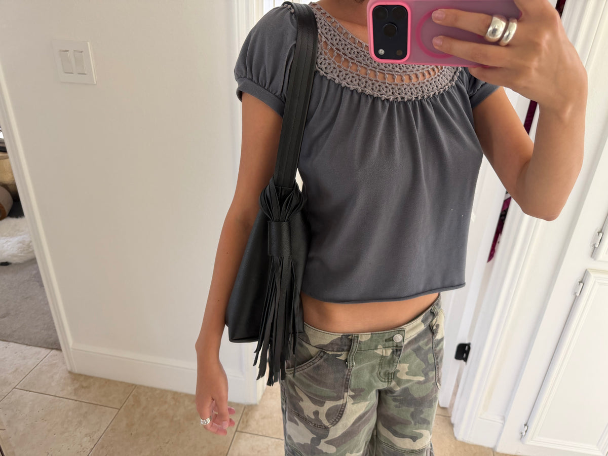 Black Leather Fringe Shoulder Bag