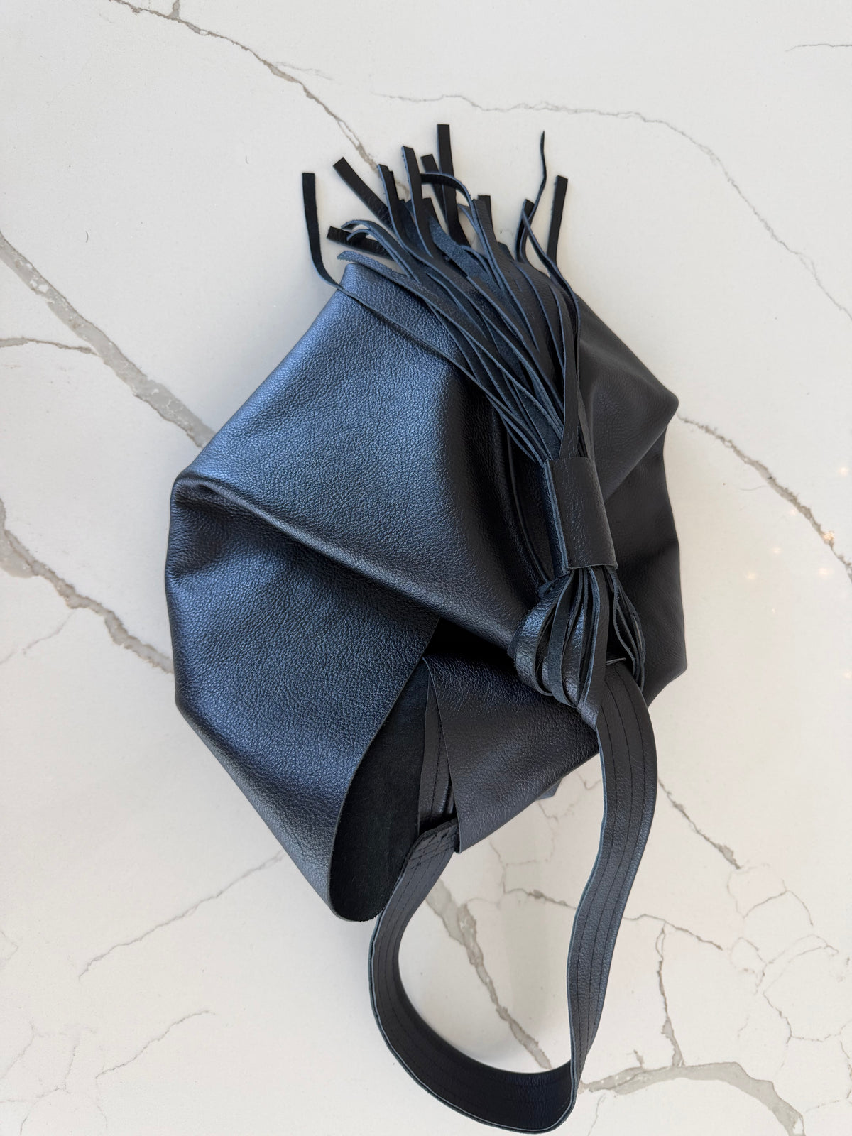 Black Leather Fringe Shoulder Bag