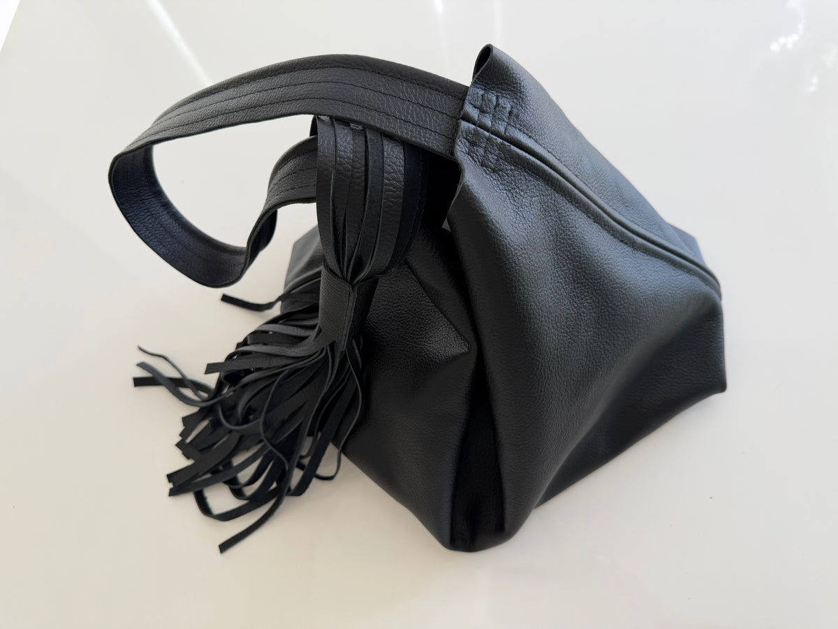 Black Leather Fringe Shoulder Bag
