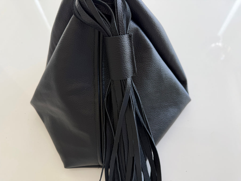 Black Leather Fringe Shoulder Bag