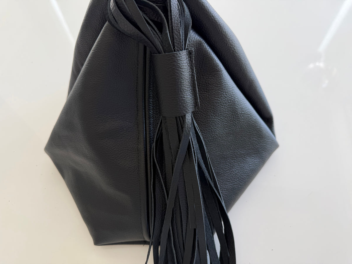 Black Leather Fringe Shoulder Bag