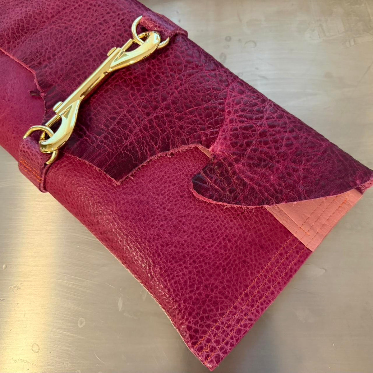 Pebbled Pink Gold Clasp Clutch