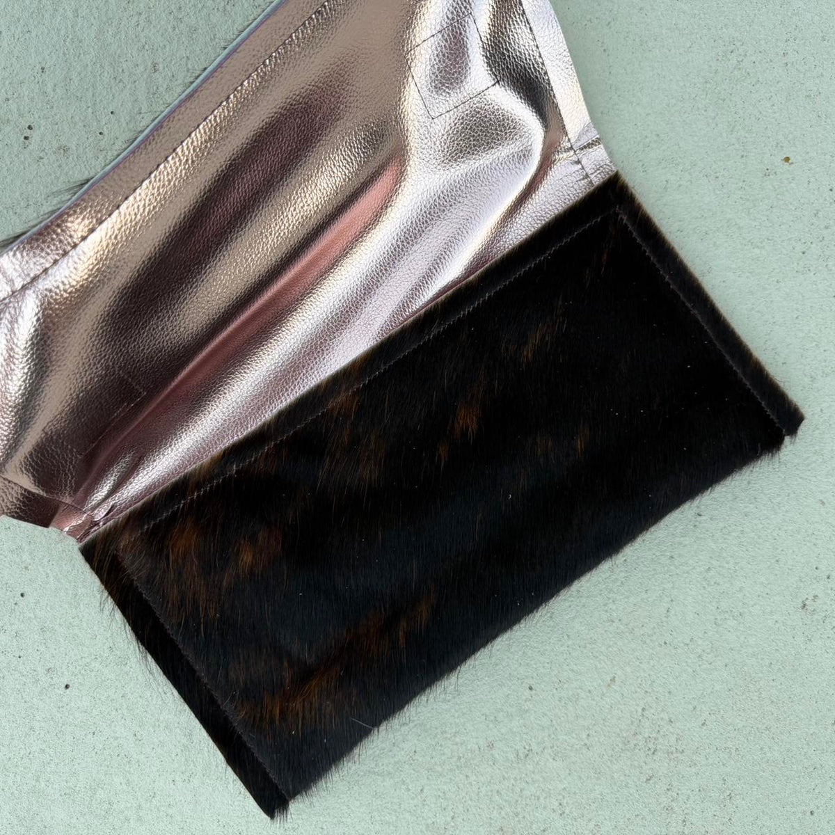 Black & Orange Brindle Cowhide Clutch
