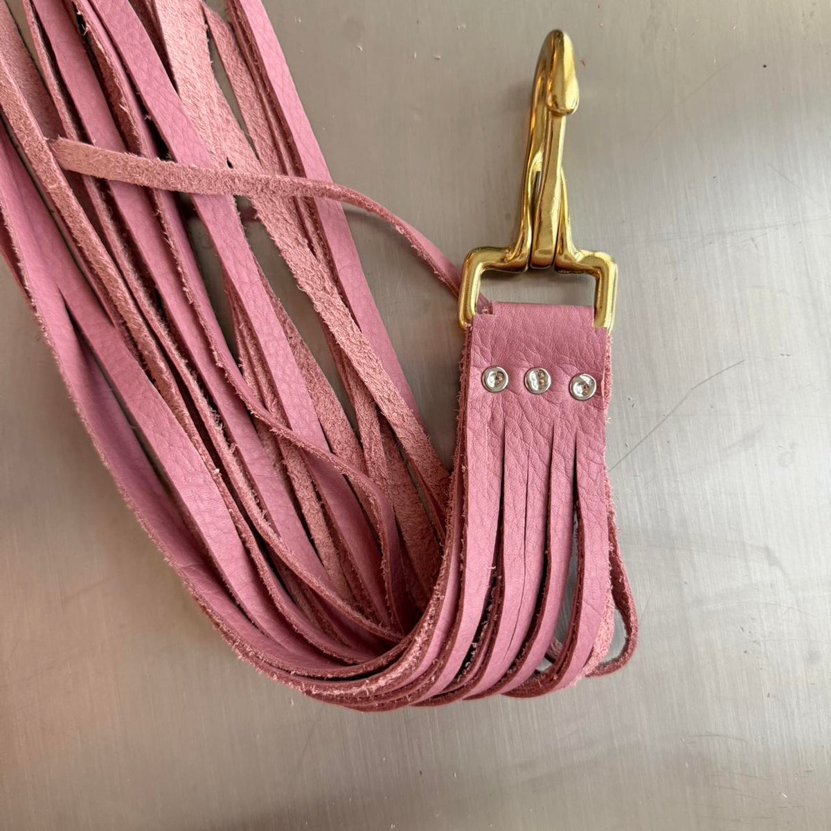 Baby Pink Leather Fringe Keychain