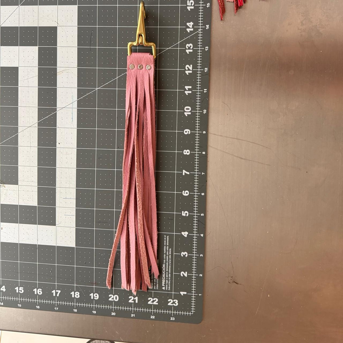 Baby Pink Leather Fringe Keychain