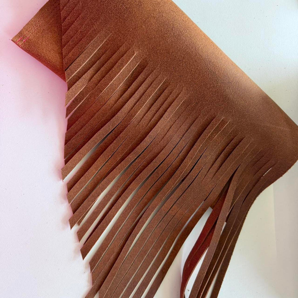 Brown Metallic Leather Fringe Clutch