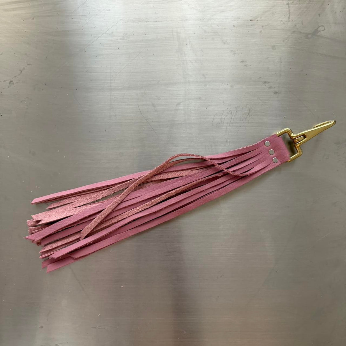 Baby Pink Leather Fringe Keychain